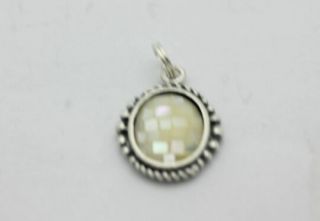 Sterling Silver.  925 Small Vintage Mosaic Look Mother Of Pearl Oval Charm J422