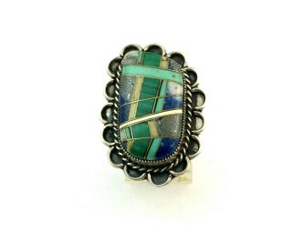 Vintage Native American Sterling Silver Multi - Stone Inlay Hand Made Ring