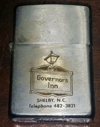 Neat Zippo Bradford Lighter Advertising Governors Inn Shelby,  N.  C.