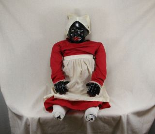 Huge Antique African American Black Americana Ceramic Mammy Doll - Seated