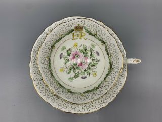 Vintage PARAGON Tea Cup & Saucer 1953 Coronation Queen Elizabeth II UK Flowers 3