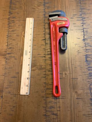Vintage Ridgid 14” Adjustable Pipe Wrench Heavy Duty Made In Usa