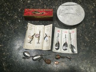 Vintage Trout Spinners Plus Leader Box And Pork Rind Tin