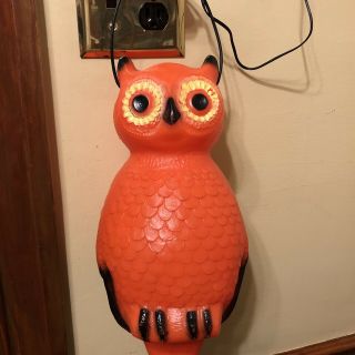 Vintage Union Halloween 14 " Orange Lighted Blow Mold Owl