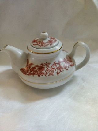 Vintage Porcelain Tea Pot Gold Trim Orange Bird Sri Lanka Design Mlesna Tea Pot