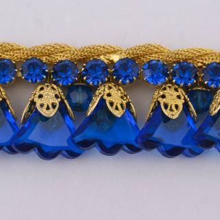Vtg Juliana D&e Sapphire Blue Glass Mesh Goldtone Chain Dangle Charm Bracelet