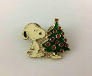 Vtg Peanuts Brooch Lapel Pin Snoopy Christmas Tree Enamel 1958 Starline Usa