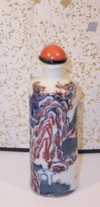 Fine Antique Chinese Porcelain Snuff Bottle Blue & Copper Red 19th Century 2