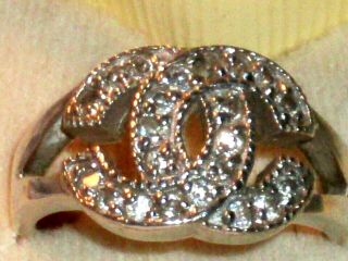 Vintage Costume Jewellery Ring 925 Sterling Silver Cc Initials Diamante Stones