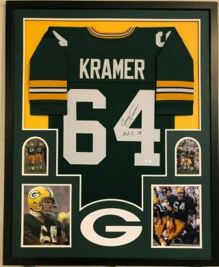 Framed Green Bay Packers Jerry Kramer Autographed Signed Inscribe Jersey Jsa