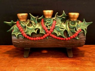 Vintage Christmas Yule Log Holiday Candle Holder Ceramic Atlantic Mold