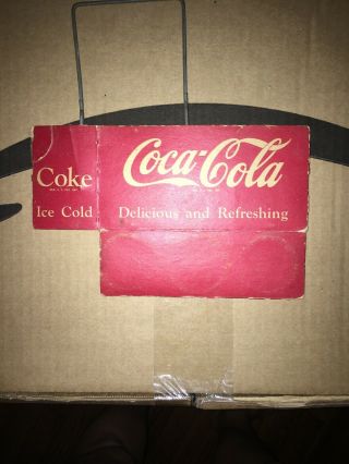 Vintage Coca Cola Cardboard / Metal Handle 6 Pack Carrier