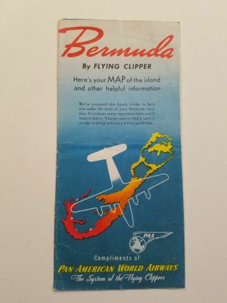 Vintage Pan American World Airways Bermuda Map And Information Brochure
