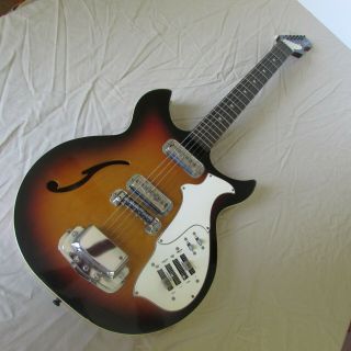 Vintage 1969 Harmony Rebel H82 Sunburst Electric Hollowbody Guitar W Case