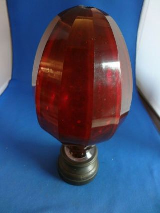 Antique Scarce Ruby Red Glass Newel Post Finial - 12 Paneled.  (baccarat ??)