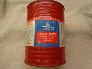 Empty Red Dot Antique Metal Three - Pound Gun Powder Can (1960 Vintage)