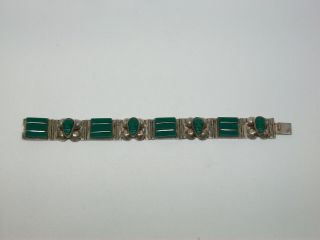 Vintage Del Rio Mexico Sterling Silver & Green Onyx Aztec Mask Bracelet