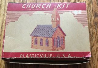 Vintage Plasticville Usa Gray/white Church Kit Cc - 8 With Box