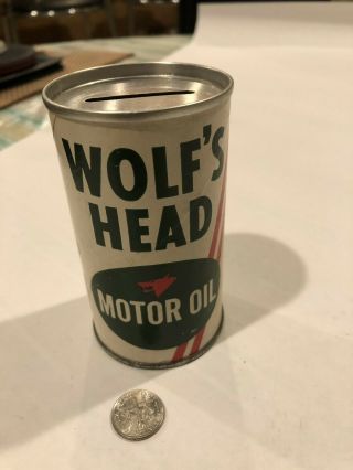 Vintage Wolf’s Head Motor Oil Can Coin Bank Promotional Advertising Piece