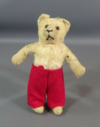 Antique German Schuco? Teddy Bear Straw - Stuffed Mohair 5.  25 " Toy W/red Felt Pants