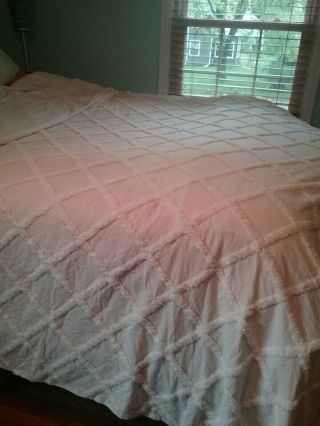 Vintage Off White Chenille Bed Spread Cover 125 Wide By 128 Long King Queen