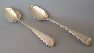 1783 Pair Hester Bateman Sterling Silver Serving Spoons George Iii English