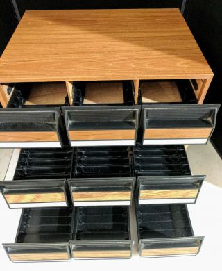 3 Vintage 3 Drawer - 42 Audio Cassette Tape Storage Holder Organizer Wood grain 2