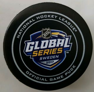 2017 Global Series Sweden Official Game Puck Sher - Wood Made In Canada 10oyrs Nhl
