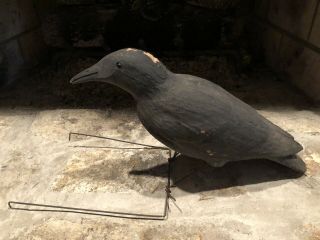 Antique Herters Wood Crow Decoy With Glass Eyes And Paint - Folk Art