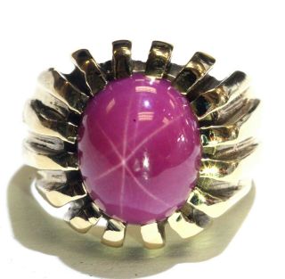 14k Yellow Gold Womens Pink Star Sapphire Ring 12.  2g Estate Vintage Antique