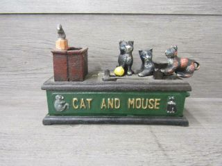 Vintage Cast Iron Cat & Mouse Mechanical Coin Bank