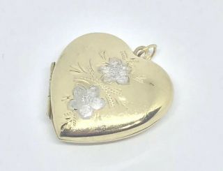 9ct Rolled Gold Vintage Large Heart Puffed Shaped Locket With Flowers