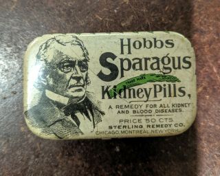 Antique Dr.  Hobbs Sparagus Tin Kidney Blood Medicine Pills Vintage Advertising