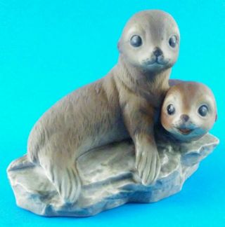 Masterpiece Porcelain Seal Vintage Figurine by Homco Otter Seals Decor by MR 2