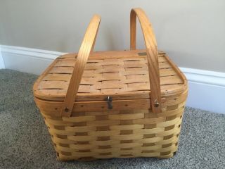 Vintage Pie Carrier Basket West Rindge Nh 13 X 13x 8 Country Farm Swivel Handles