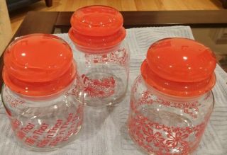3 Vtg Orange Anchor Hocking Glass Apothecary Jars Canisters