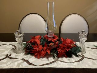 Vintage Christmas Holiday Centerpiece Set Poinsettias And Angel Candle Holders