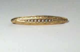 Antique Victorian Solid 14k Yellow Gold Graduated Seed Pearl Brooch Pin