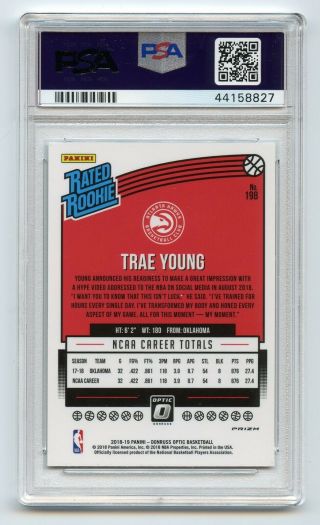 Trae Young 2018 - 19 Donruss Optic Choice Mojo Rated Rookie PSA 9 198 RC 2