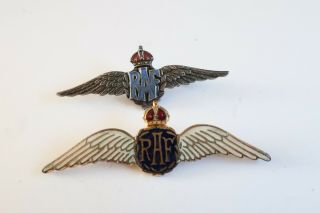 Vintage R.  A.  F Royal Air Force Silver Enamel Sweetheart Brooch And One Brass