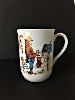 Vtg Smokey Bear & Cubs Norcrest Cup Mug Porcelain Japan Prevent Forest Fires