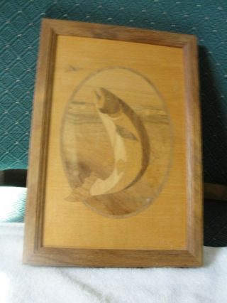 Vintage Hudson River Inlay Nelson Wood Marquetry Trout Picture 9 3/4 