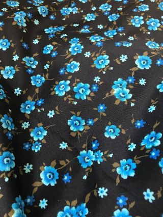 Vtg Mid Century Floral Fabric Black&blue 2 Yards 44” Wide Doll Clothes Blouse