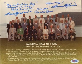 Ferrell,  Aparicio,  Reese,  Killebrew Signed 1984 Hall Of Fame Group Photo Psa/dna