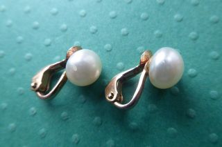 Vintage 9ct Gold Clip On Earrings Faux Pearl