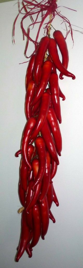 Vintage Artificial Red Chili Peppers (36 Peppers) Fake Peppers On 36 " Rope