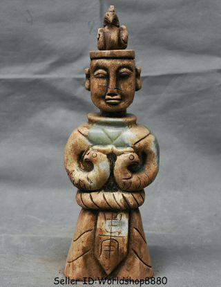 13.  6 " Old Chinese Dynasty Natural Xiu Jade Carved People Birds Statue Sculpture