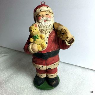 Vtg.  Cartapesta Paper Mache Santa Claus With Teddy Bear Figurine Ornament Italy