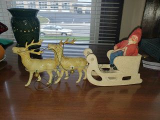 Antique Germany Compo Christmas Belsnickle Santa,  Sleigh,  Reindeer
