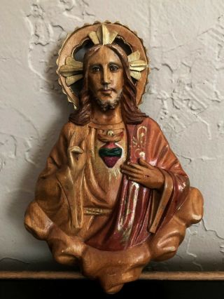 Antique Hand Carved Wood Polychrome Jesus Christ Saint Santos Glass Eyes